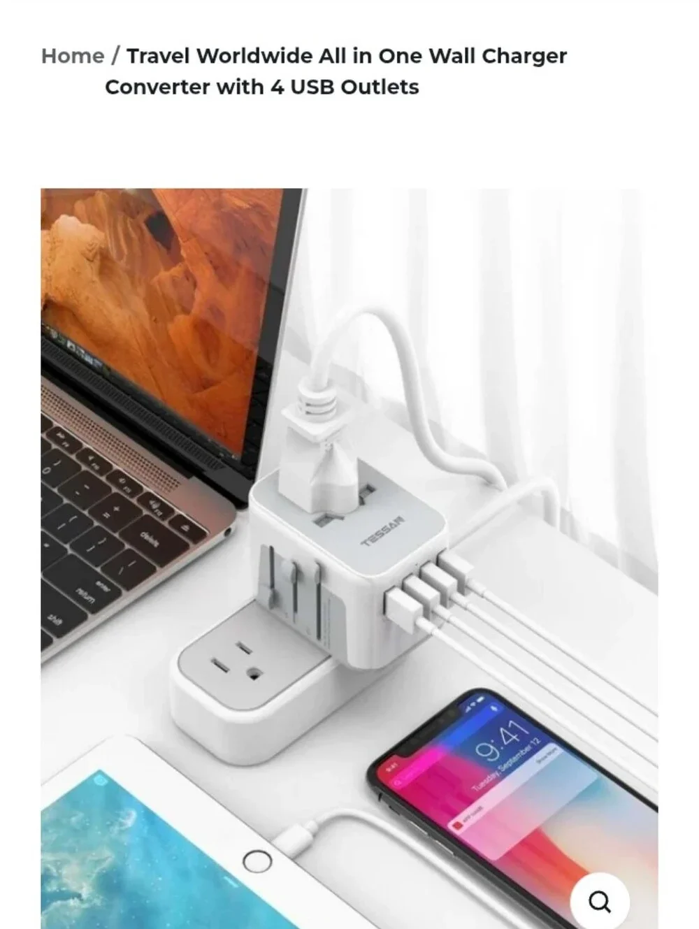 All in One Wall Charger Converter with 4 USB Outlets